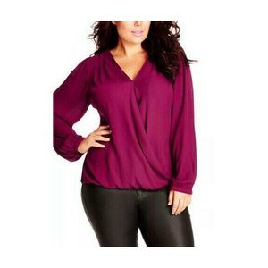 CITY CHIC Mulberry Crossover Lace Blouse